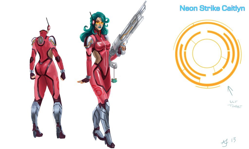 Neon Strike Caitlyn (Skin Concept) by Xelandra HD Wallpaper Artwork Fan Art League of Legends lol