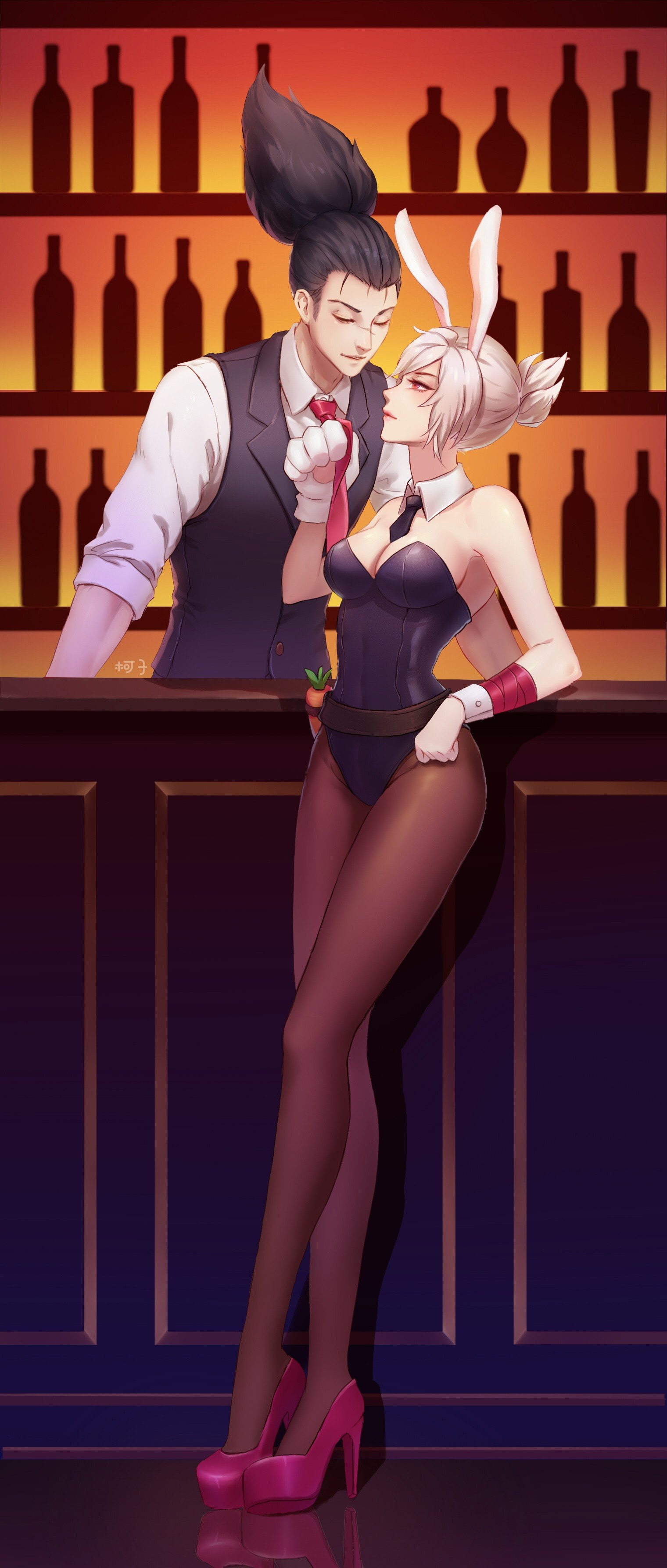 Battle Bunny Riven & Bartender Yasuo by 柯子 HD Wallpaper Fan Art Artwork League of Legends lol