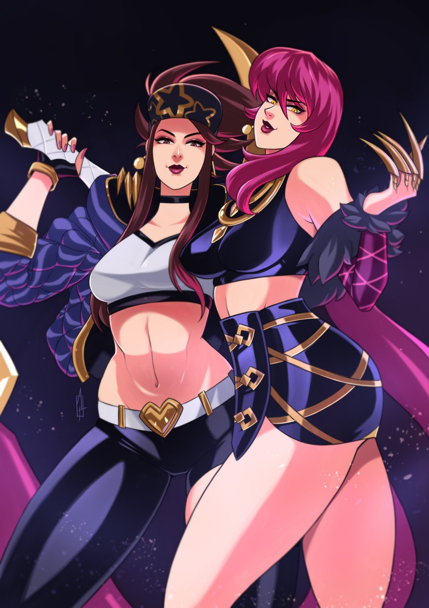 K/DA Akali & Evelynn by artilustra HD Wallpaper Background Fan Art Artwork League of Legends lol