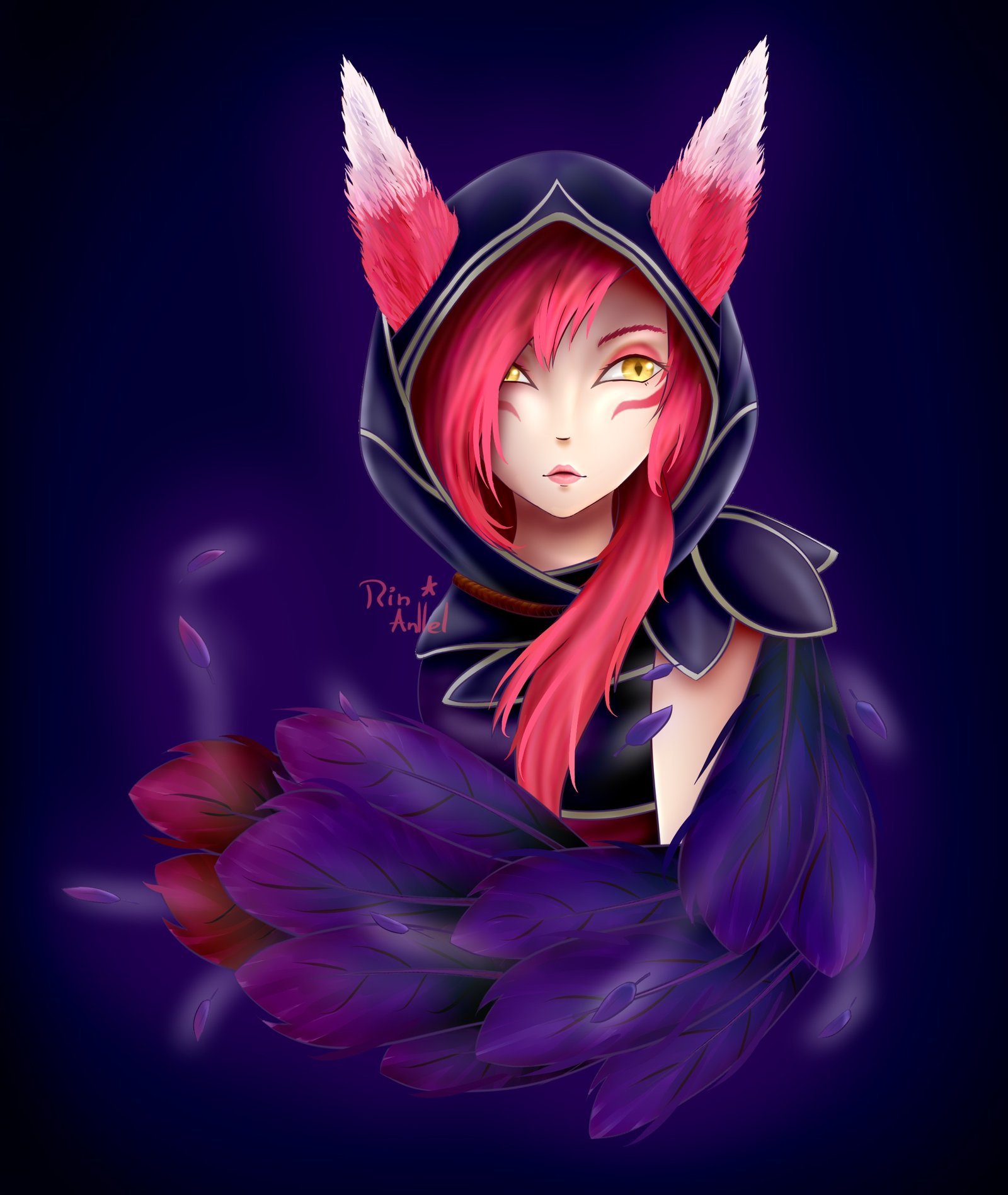 Xayah Portrait by RinAnllel HD Wallpaper Fan Art Artwork League of Legends lol