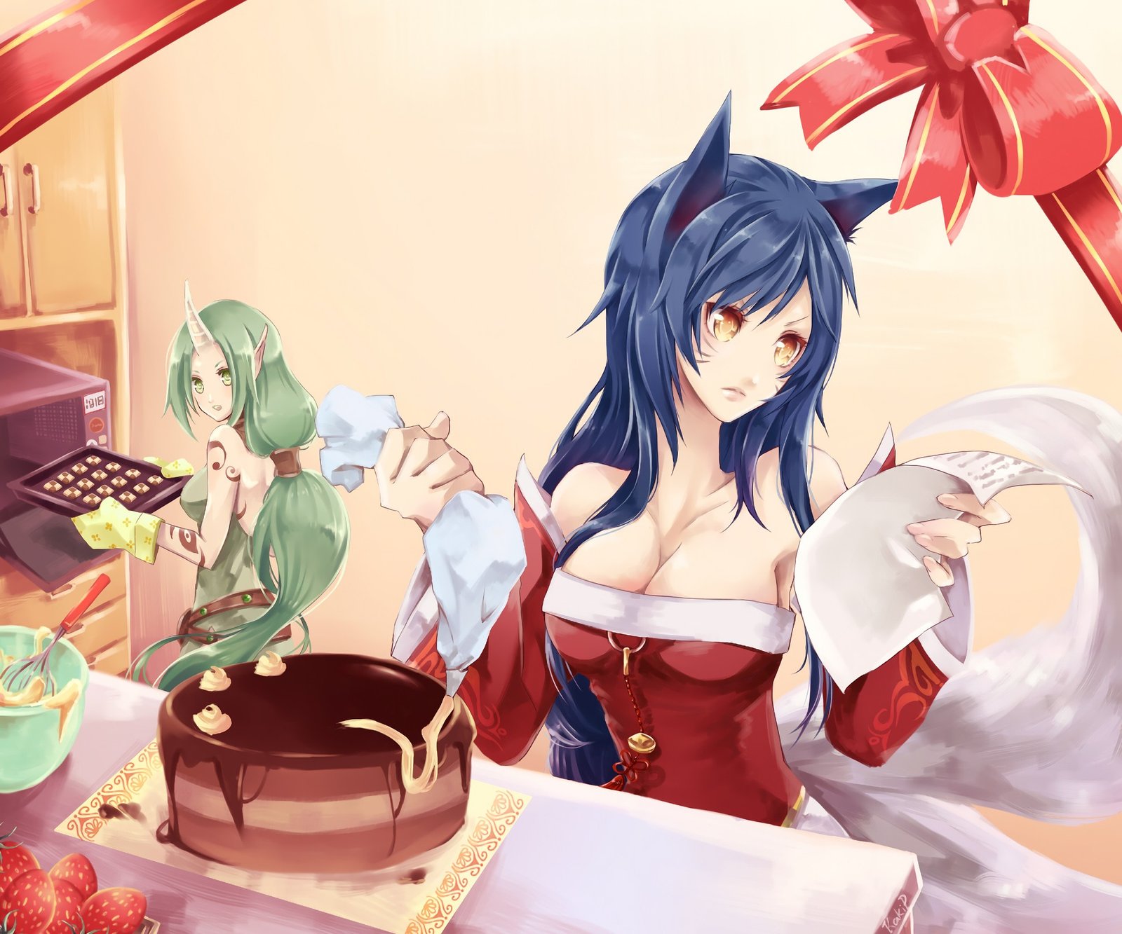 Ahri & Soraka by 柿P League of Legends Artwork Wallpaper lol
