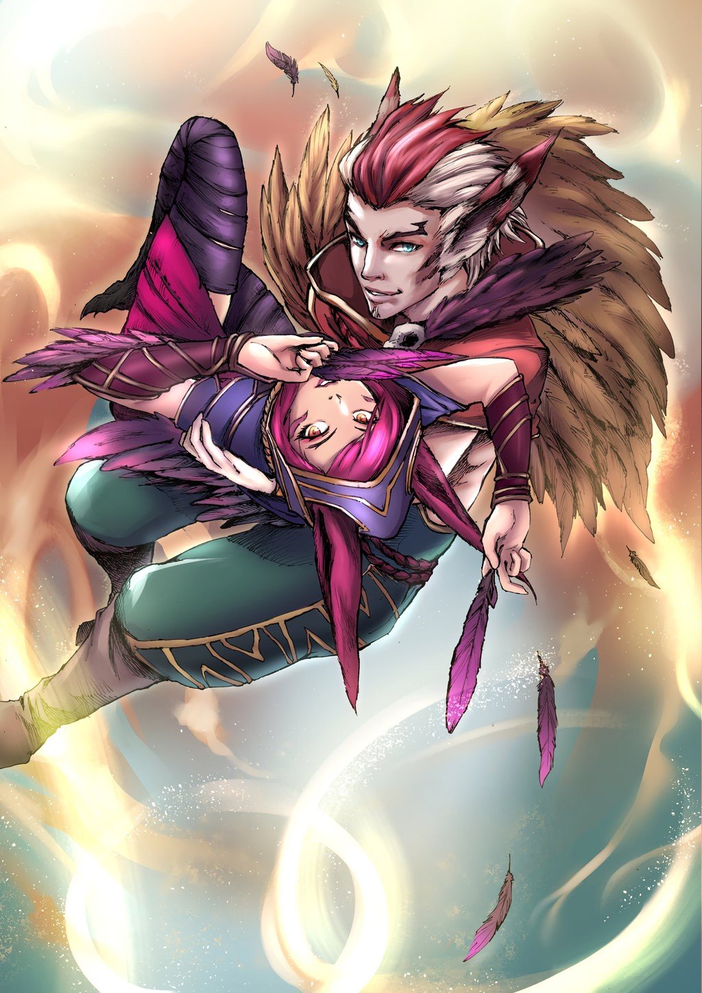 Xayah & Rakan by JKLiew92 HD Wallpaper Background Fan Art Artwork League of Legends lol