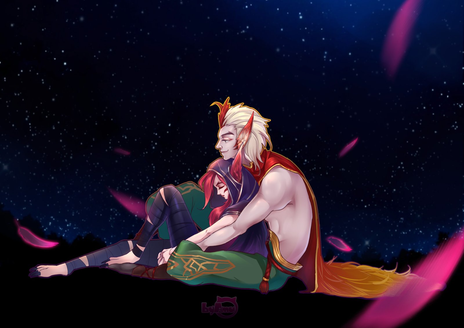 Xayah & Rakan by -Amu HD Wallpaper Fan Art Artwork League of Legends lol