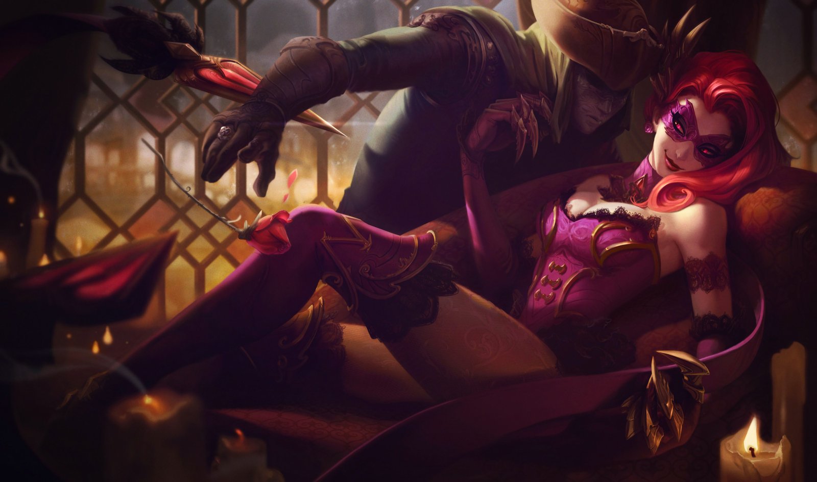 Masquerade Evelynn Splash Art HD 4k Wallpaper Background Official Art Artwork League of Legends lol