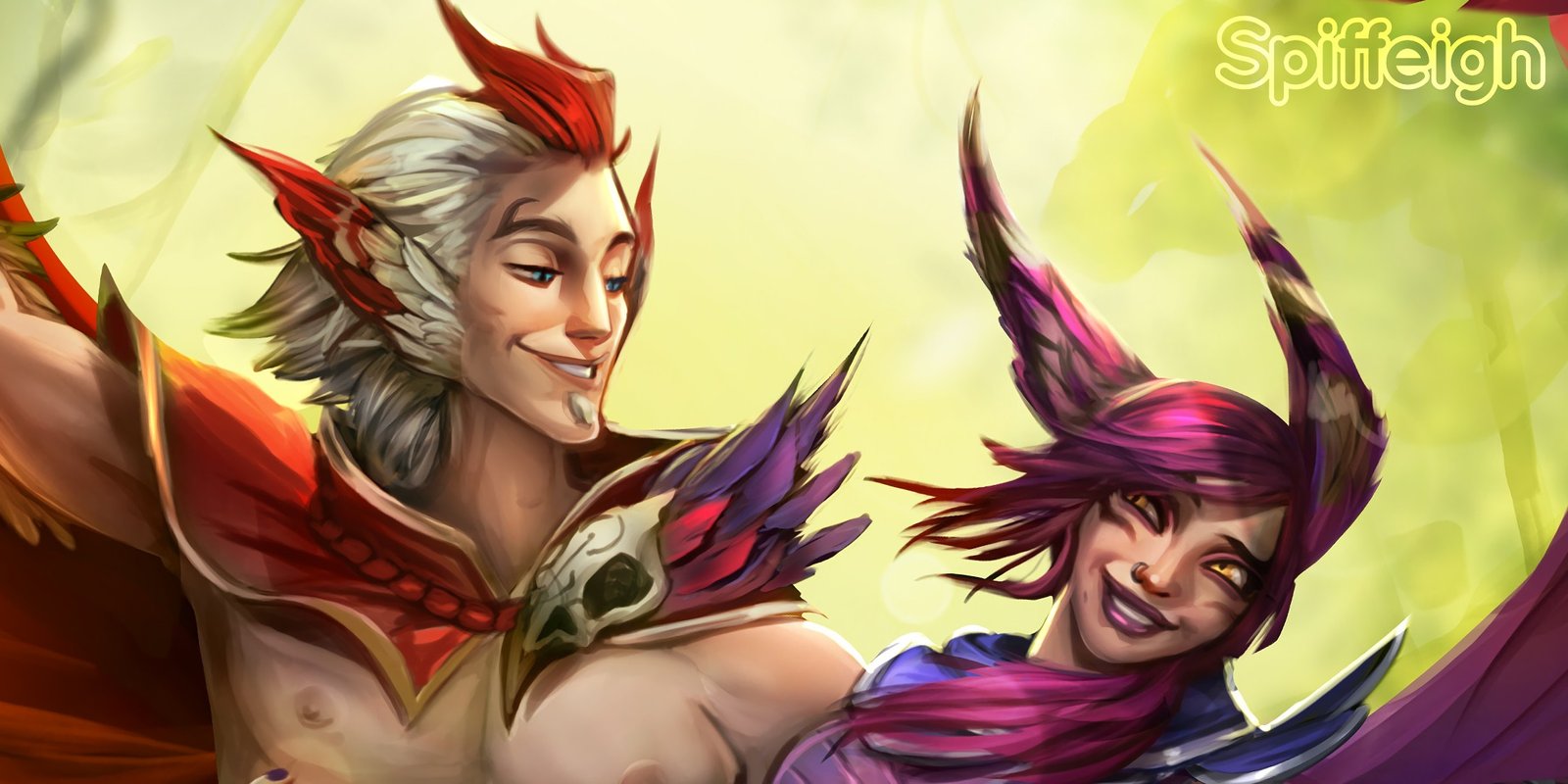 Xayah & Rakan Closeup by Spiffeigh HD Wallpaper Fan Art Artwork League of Legends lol