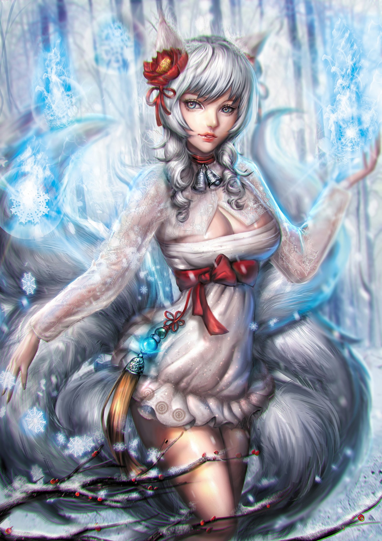 Snow Fox Ahri by Sangrde (2) League of Legends Artwork Wallpaper lol