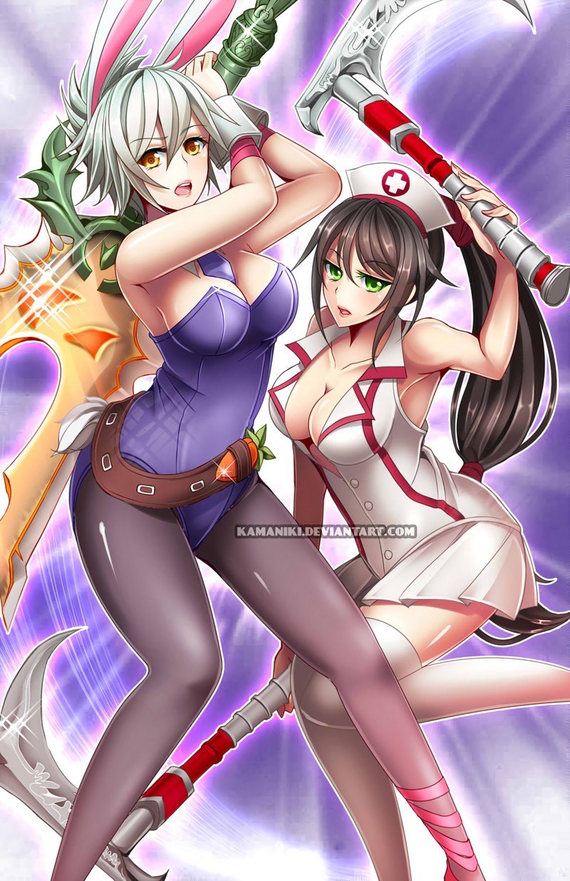 Nurse Akali & Battle Bunny Riven by Kamaniki League of Legends Artwork Wallpaper lol