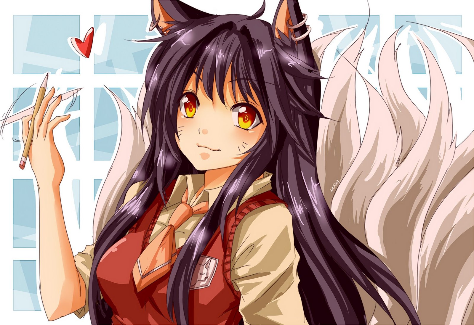 School Girl Ahri by urusai-baka (2) League of Legends Artwork Wallpaper lol Fan Art