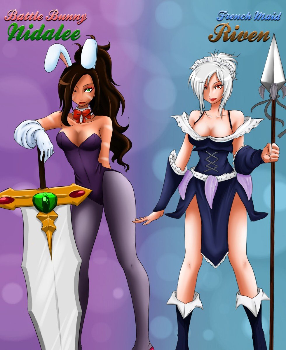 Battle Bunny Nidalee & French Maid Riven by Dweynie HD Wallpaper Fan Art Artwork League of Legends lol