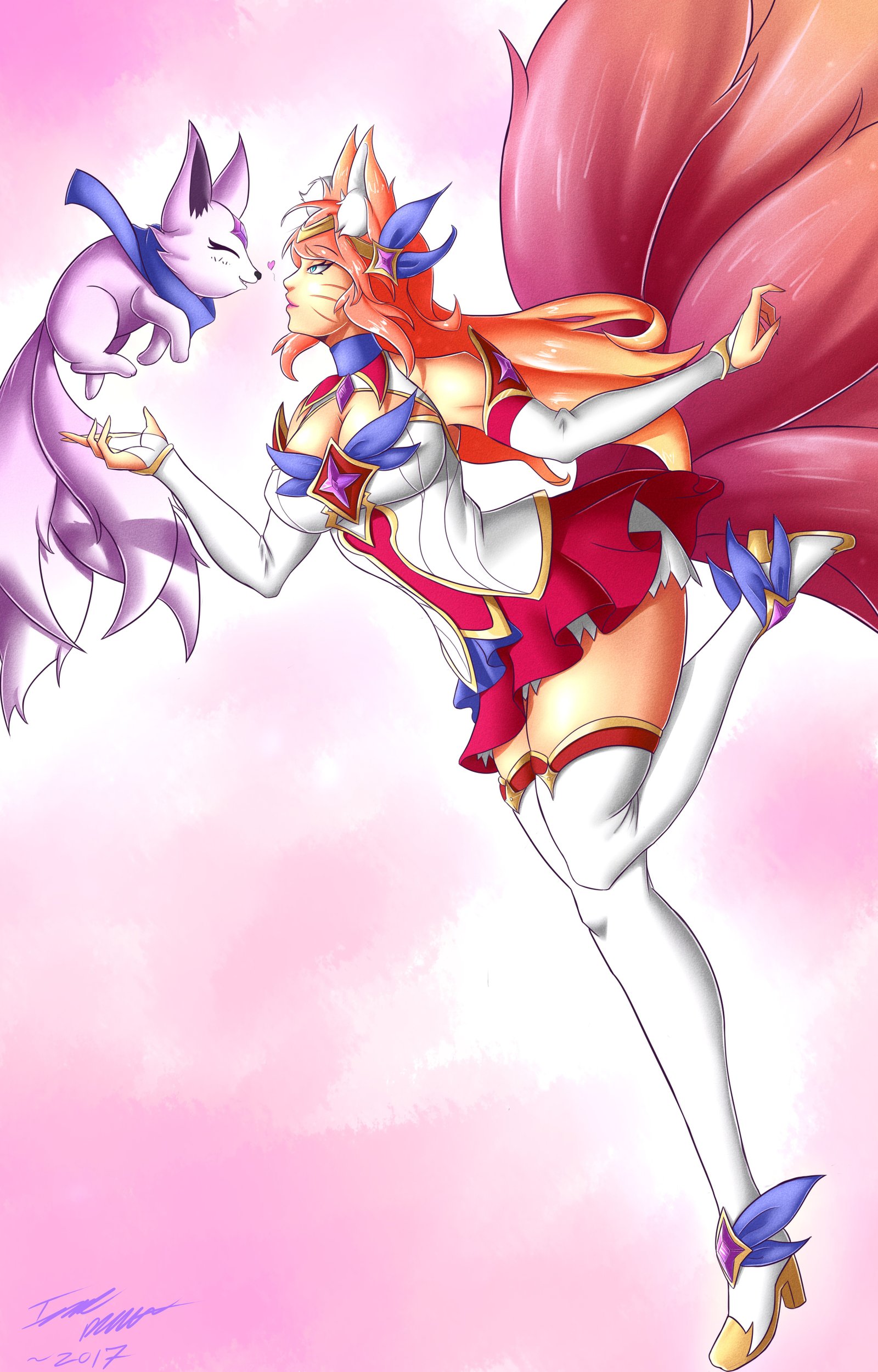 Star Guardian Ahri by lunarhoney95 HD Wallpaper Background Fan Art Artwork League of Legends lol