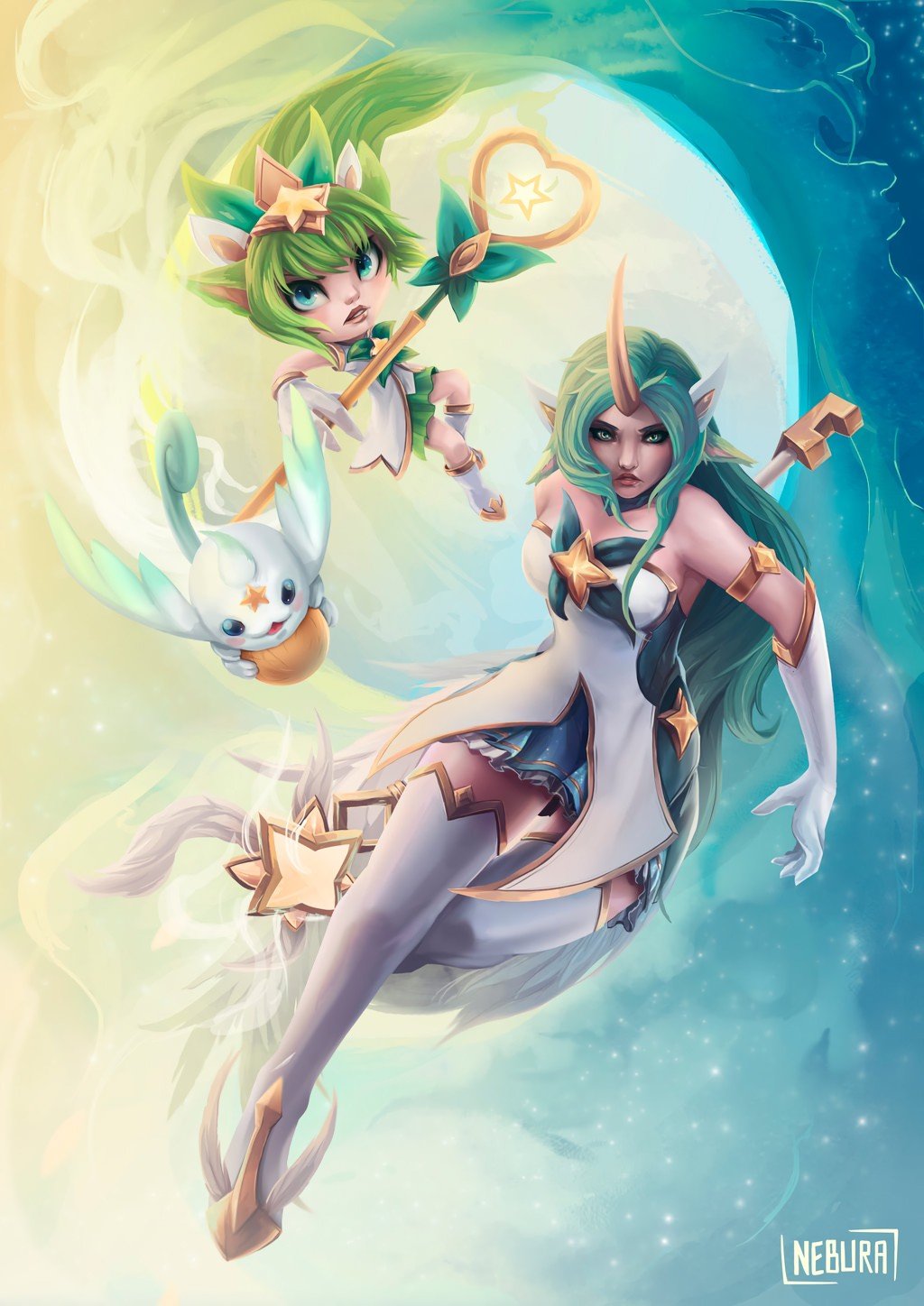 Star Guardian Soraka & Lulu by The0utlander HD Wallpaper Background Fan Art Artwork League of Legends lol
