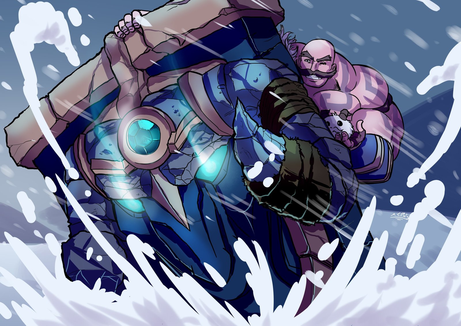 Acrylic painting Braum and Poros League of legends.