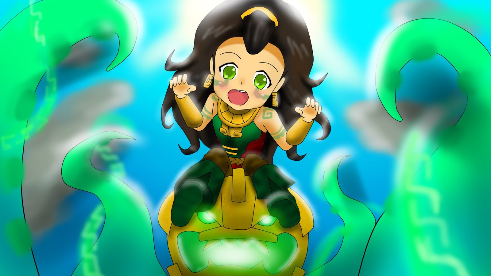 Chibi Illaoi by Choudenjizenou HD Wallpaper Fan Art Artwork League of Legends lol
