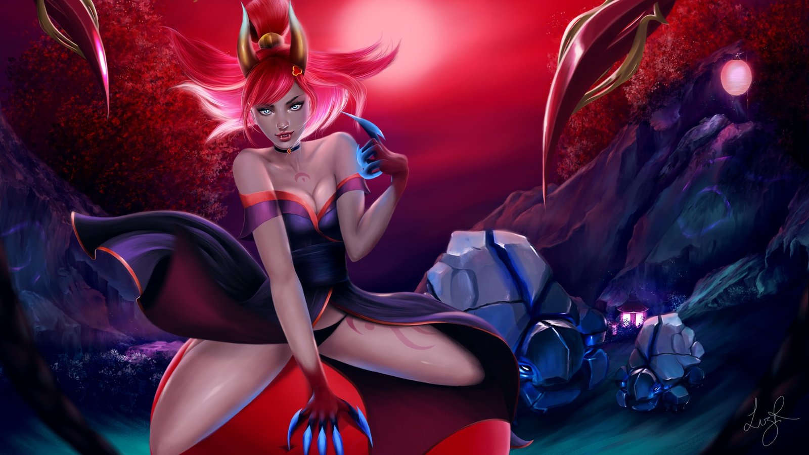 Blood Moon Evelynn by lizrichmond HD Wallpaper Background Fan Art Artwork League of Legends lol