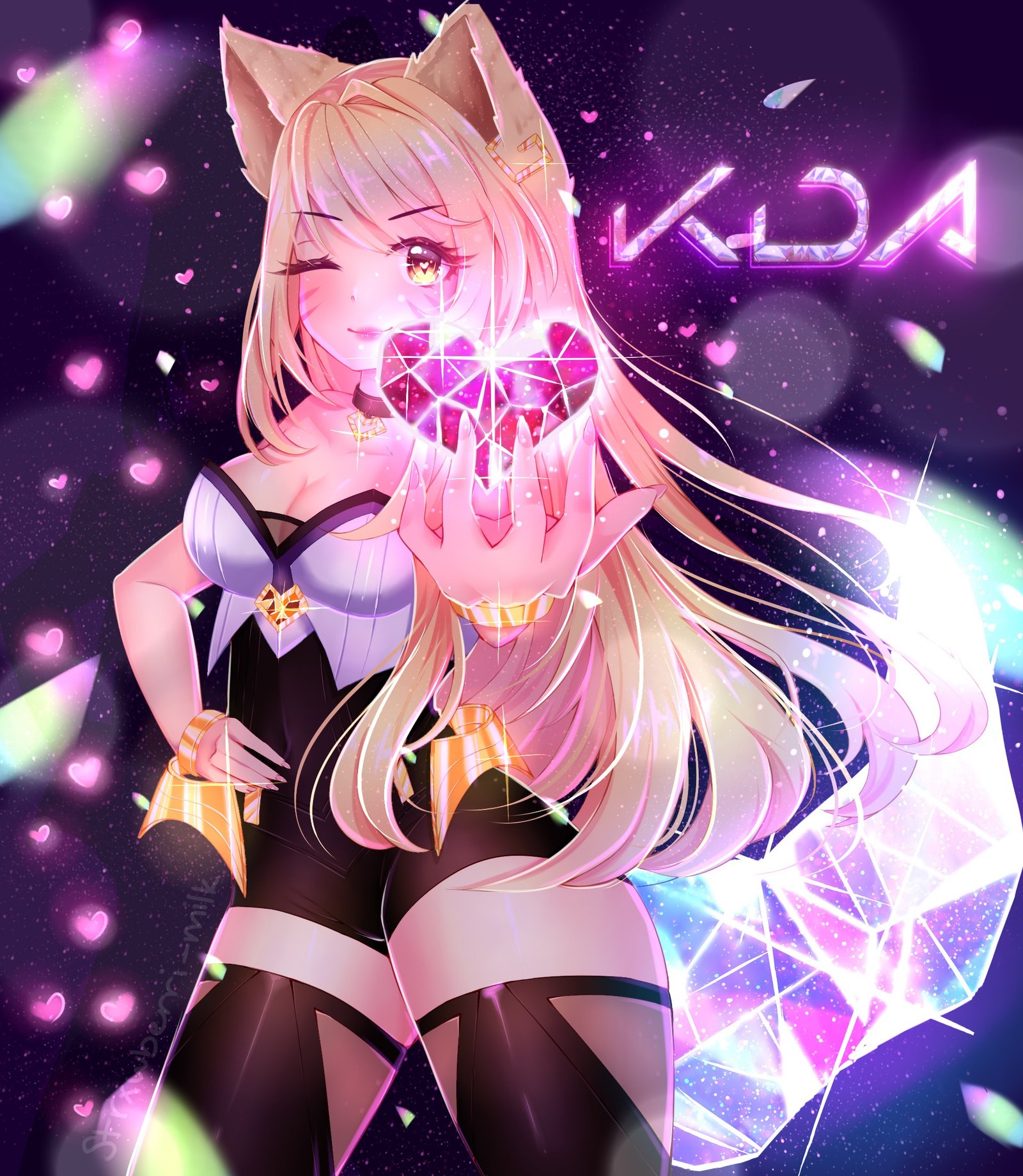 K/DA Ahri by strxwberri-milk HD Wallpaper Background Fan Art Artwork League of Legends lol