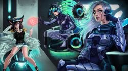 Popstar Ahri, DJ Sona & PROJECT Ashe by kylekayhos HD Wallpaper Background Fan Art Artwork League of Legends lol