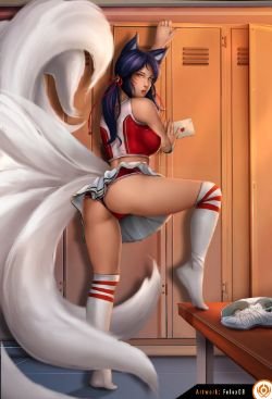 Sexy Cheerleader Ahri by Felox08 HD Wallpaper Background Fan Art Artwork League of Legends lol