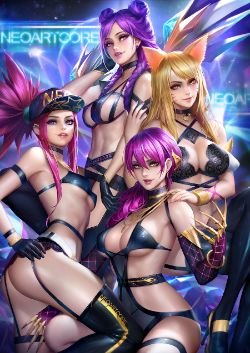 Sexy K/DA Akali, Ahri, Kai'Sa & Evelynn by NeoArtCorE HD Wallpaper Background Fan Art Artwork League of Legends lol