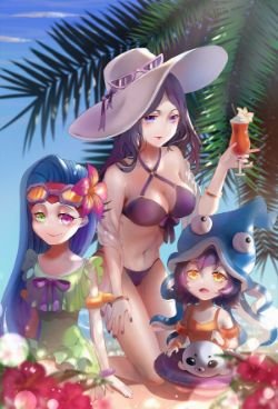 Pool Party Caitlyn, Zoe & Lulu by rinn HD Wallpaper Background Fan Art Artwork League of Legends lol