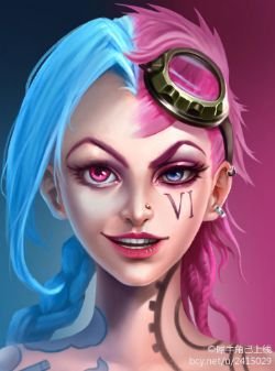 Vi & Jinx Portrait by 犀牛角已上线 HD Wallpaper Fan Art Artwork League of Legends lol
