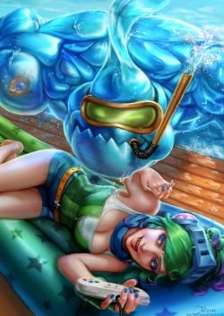 Arcade Riven & Pool Party Zac by Naivascha HD Wallpaper Fan Art Artwork League of Legends lol