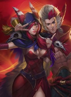 Xayah & Rakan by 世界保护土豆组织 HD Wallpaper Background Fan Art Artwork League of Legends lol