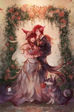 Wedding Xayah & Rakan by fiveonthe HD Wallpaper Background Fan Art Artwork League of Legends lol