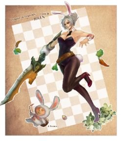 Battle Bunny Riven & Teemo by 咩 HD Wallpaper Fan Art Artwork League of Legends lol