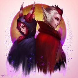 Xayah & Rakan by Zarory HD Wallpaper Fan Art Artwork League of Legends lol