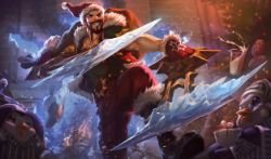 Santa Draven Splash Art HD 4k Wallpaper Background Official Art Artwork League of Legends lol