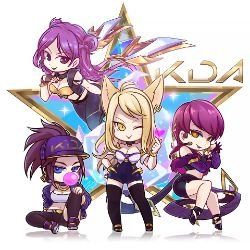 Chibi K/DA Akali, Ahri, Kai'Sa & Evelynn by 秋 HD Wallpaper Background Fan Art Artwork League of Legends lol