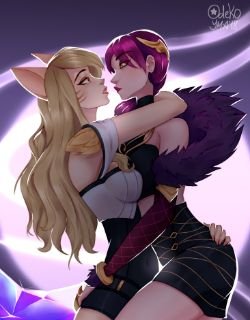 K/DA Ahri & Evelynn by Odeko-Yma HD Wallpaper Background Fan Art Artwork League of Legends lol