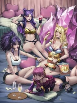 K/DA Akali, Ahri, Evelynn & Kai'Sa by Gzi芝子 HD Wallpaper Background Fan Art Artwork League of Legends lol