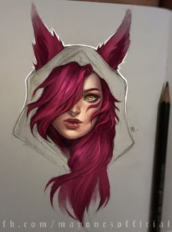 Xayah Portrait by mayo HD Wallpaper Background Fan Art Artwork League of Legends lol