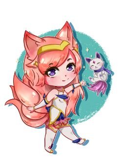 Chibi Star Guardian Ahri by AlmaGKrueger HD Wallpaper Background Fan Art Artwork League of Legends lol Thumbnail