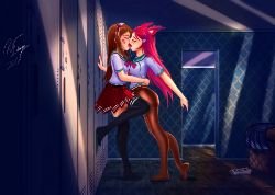 Sexy Academy Ahri kissing D.Va by Deadguybeer HD Wallpaper Background Fan Art Artwork League of Legends lol
