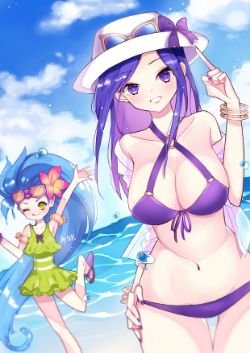 Pool Party Zoe & Caitlyn by =KURO= HD Wallpaper Background Fan Art Artwork League of Legends lol