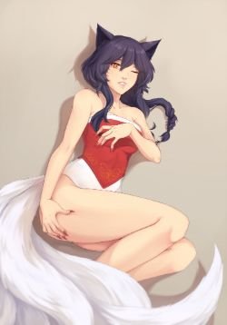 Sexy Ahri by Reiji-RJ (2) HD Wallpaper Background Fan Art Artwork League of Legends lol