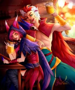 Xayah & Rakan by Harimii HD Wallpaper Fan Art Artwork League of Legends lol