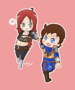 Chibi Garen & Katarina by 秒针w HD Wallpaper Background Fan Art Artwork League of Legends lol