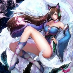 D.Va in Ahri Costume by pass35 HD Wallpaper Fan Art Artwork League of Legends lol