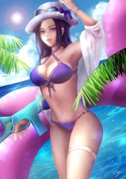 Pool Party Caitlyn by MonochromaticCat HD Wallpaper Background Fan Art Artwork League of Legends lol
