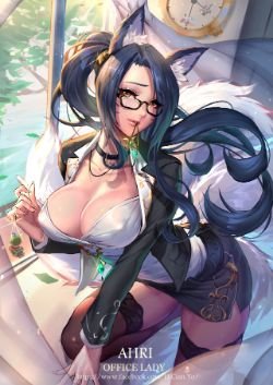 Sexy Office Lady Ahri by Cian yo HD Wallpaper Fan Art Artwork League of Legends lol