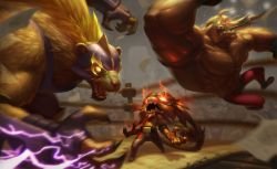 El León Gnar, El Macho Mundo & El Rayo Volibear HD 4k Wallpaper Background Official Art Artwork League of Legends lol