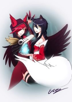 Ahri & Xayah by Anzietty HD Wallpaper Fan Art Artwork League of Legends lol