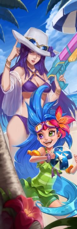 Pool Party Zoe & Caitlyn by squidsmith HD Wallpaper Background Fan Art Artwork League of Legends lol
