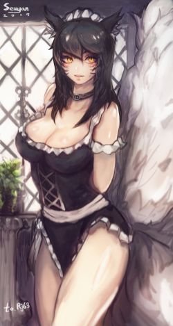 Maid Ahri by Seuyan HD Wallpaper Background Fan Art Artwork League of Legends lol