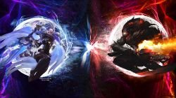 Dawnbringer Riven & Nightbringer Yasuo by orangevampire0 HD Wallpaper Background Fan Artwork League of Legends lol