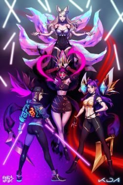 K/DA Akali, Evelynn, Kai'Sa & Ahri by Manda Schank HD Wallpaper Background Fan Art Artwork League of Legends lol