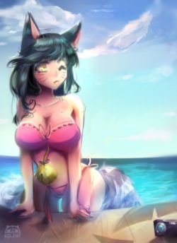 Pool Party Ahri by Hilent HD Wallpaper Background Fan Art Artwork League of Legends lol